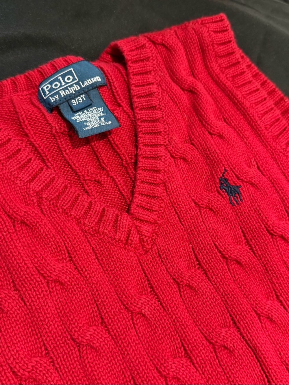 Polo by Ralph Lauren Boys Red Cable Knit V-Neck Sweater Vest